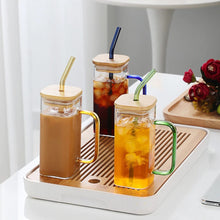 Load image into Gallery viewer, Square Glass Cup With Bamboo Lid and Straw
